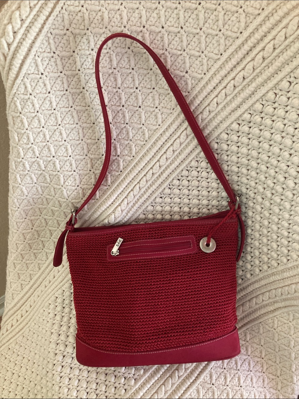 The Sak Red Knit-Texture Shoulder Bag